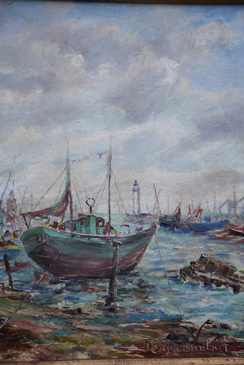 Roger Dubut (1890-1960) Fishing Port In Brittany, Oil On Panel-photo-4