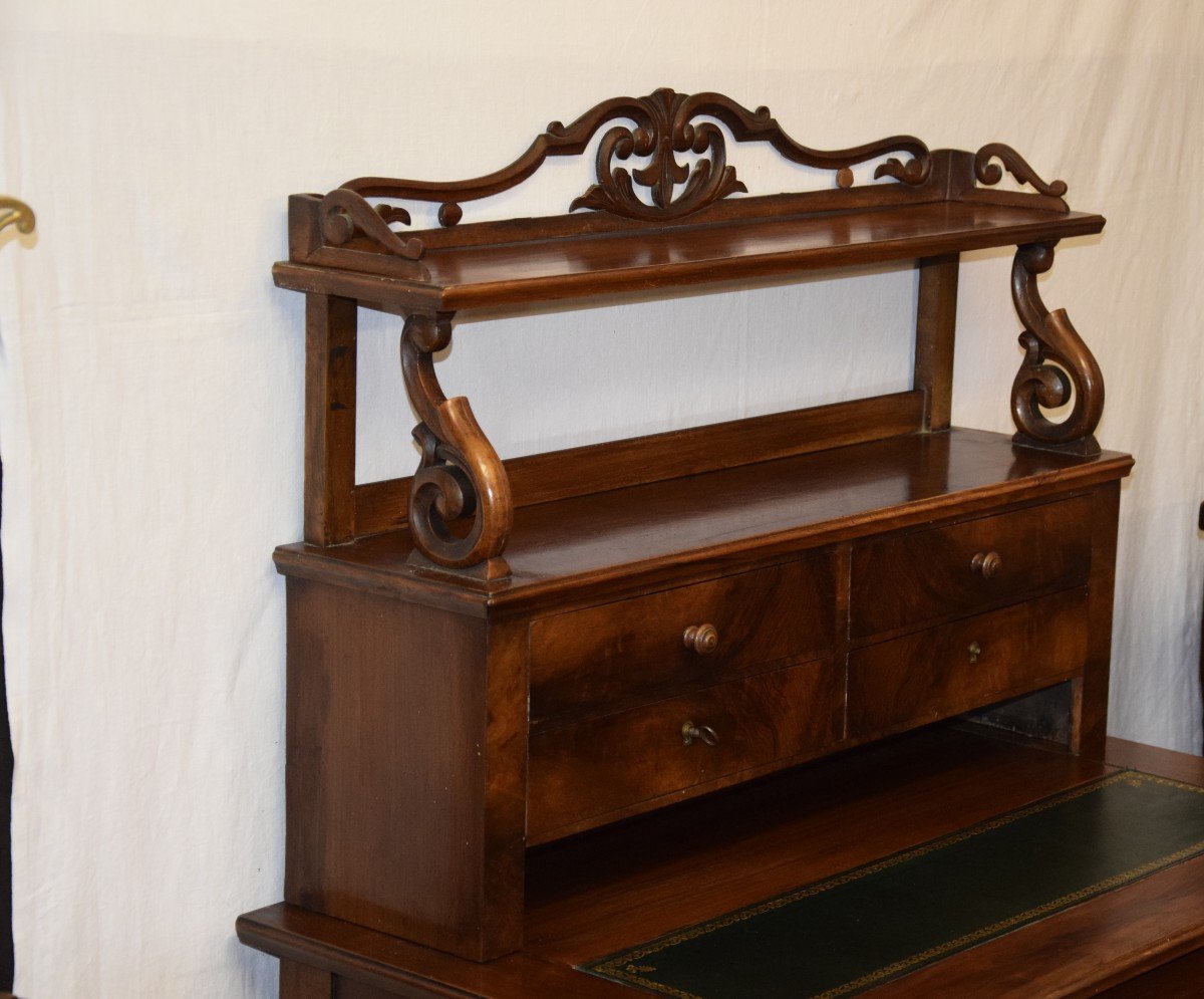 Petit bureau à gradins en noyer et placage de noyer , époque Louis Philippe .-photo-7