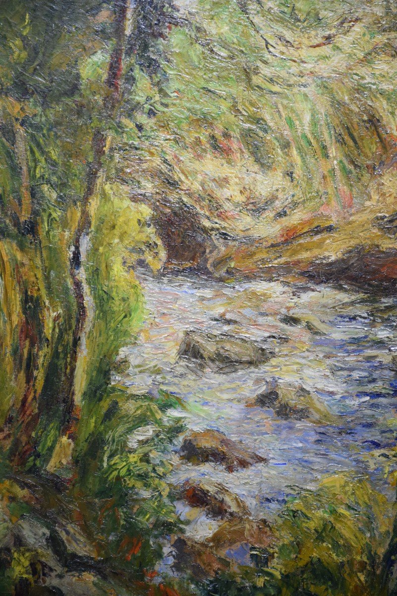 André Prugent (1882-1965), The Dronne In Champs-romain, Oil On Panel, Périgueux School-photo-3