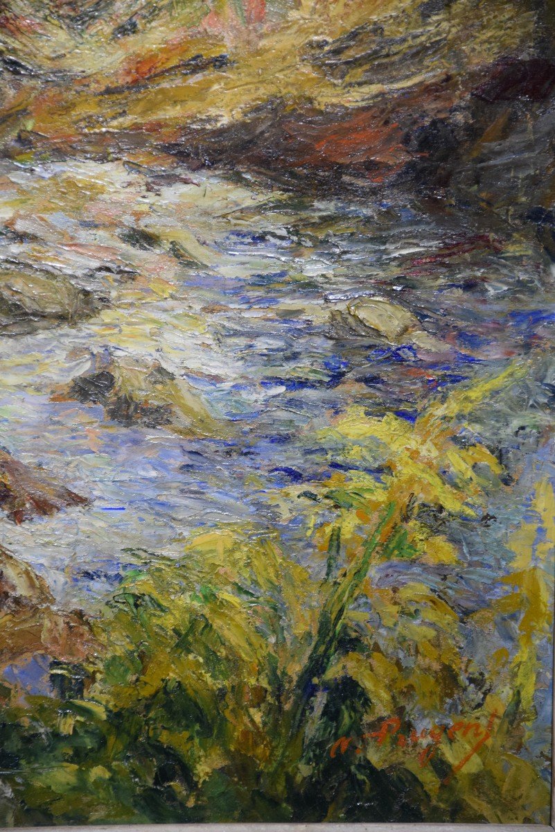 André Prugent (1882-1965), The Dronne In Champs-romain, Oil On Panel, Périgueux School-photo-3