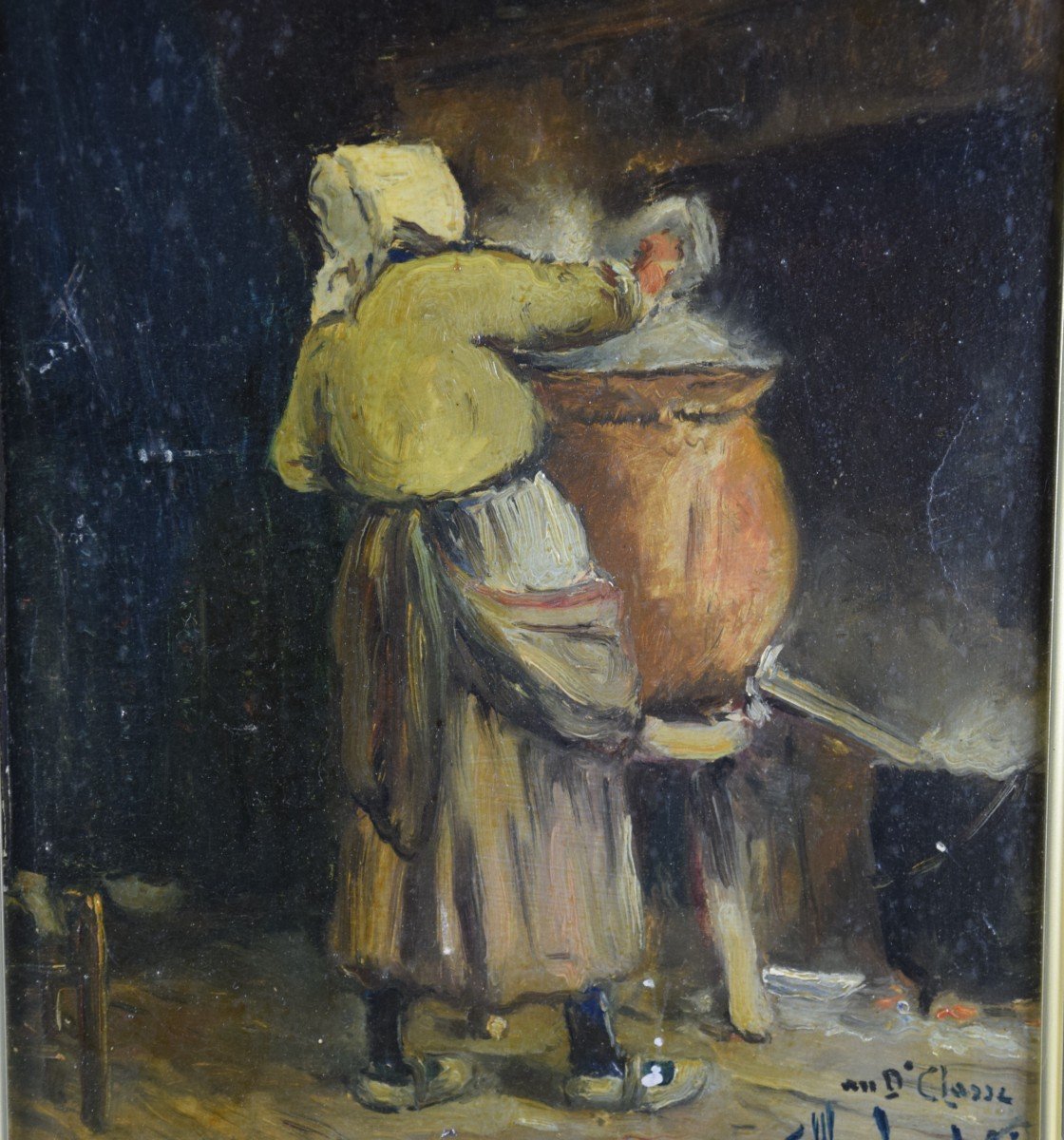 Camille Merlaud  (1877-1957) "la lessive à la cendre "  vie rurale en Périgord  ,huile/carton-photo-3