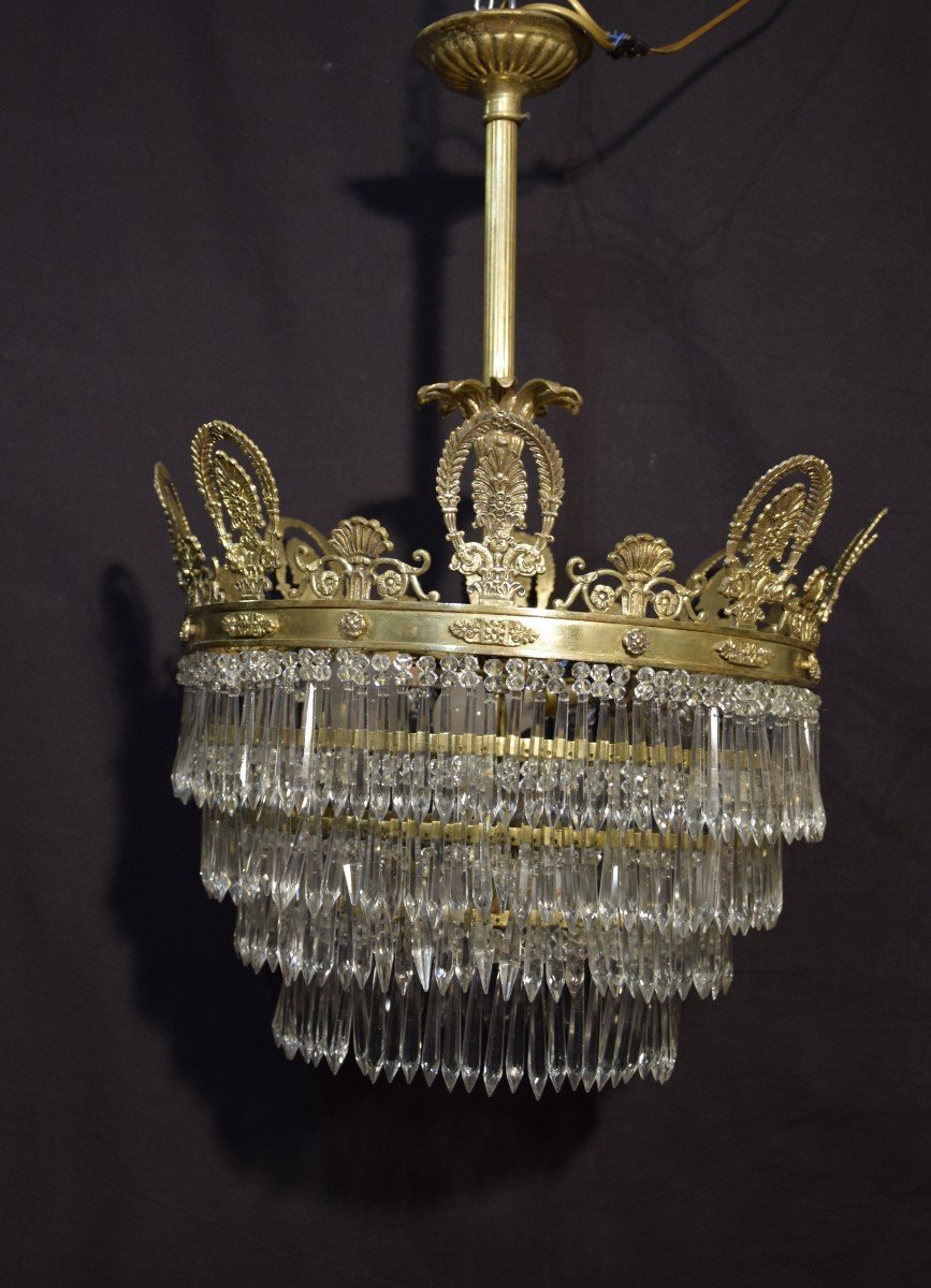 Cascade Ceiling Chandelier, Empire Style, Crystal And Bronze, 5 Lights,-photo-3