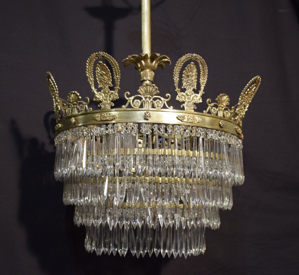 Cascade Ceiling Chandelier, Empire Style, Crystal And Bronze, 5 Lights,-photo-4