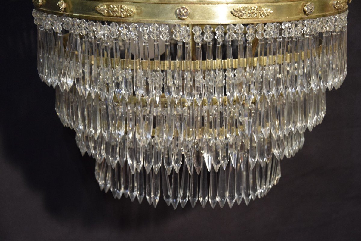 Cascade Ceiling Chandelier, Empire Style, Crystal And Bronze, 5 Lights,-photo-6