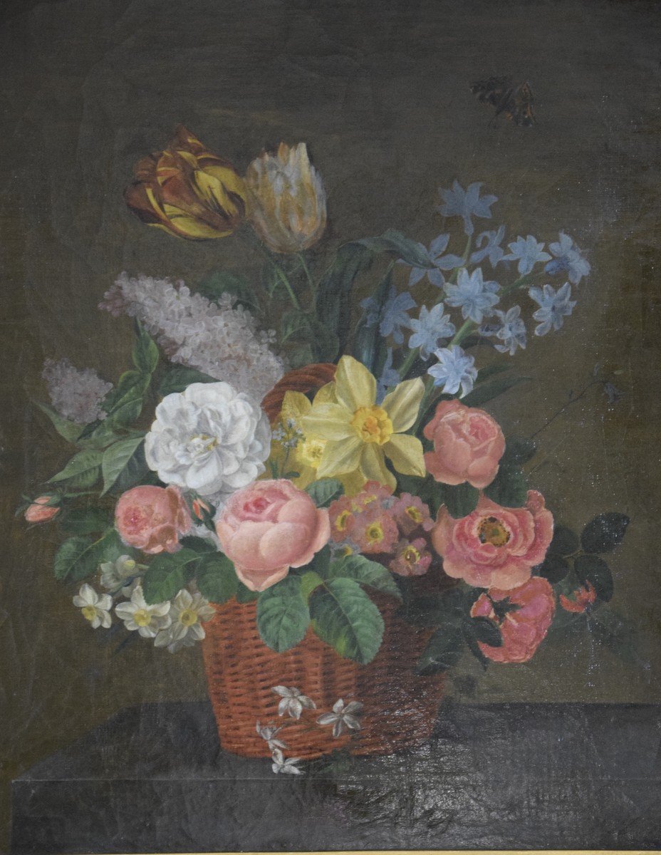 Still Life With A Bouquet Of Flowers And A Butterfly, Late 18th Century-photo-3