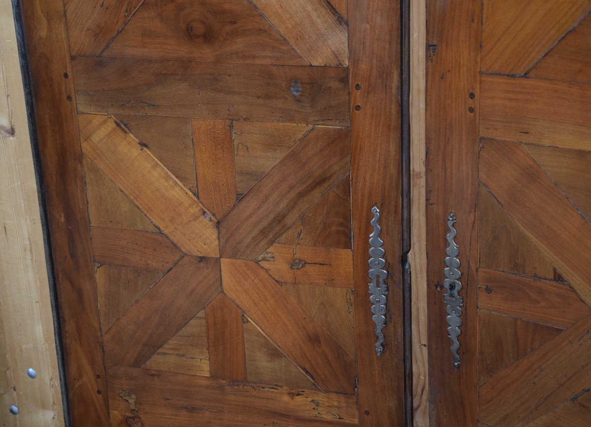 Paire de portes  en marqueterie de Versailles , bois fruitier, XVIIIème -photo-1