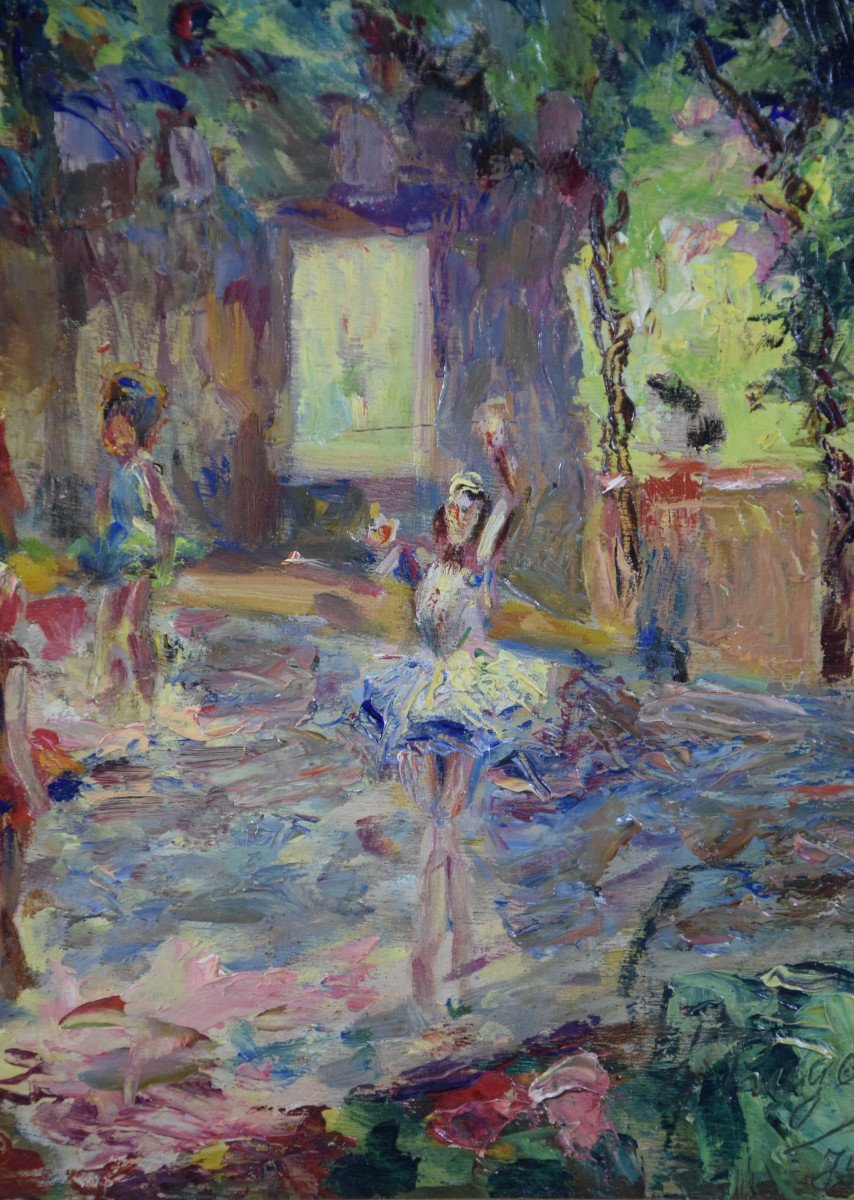 André Prugent (1882-1965), Dance Show In The Théâtre De Verdure, Oil On Panel-photo-3