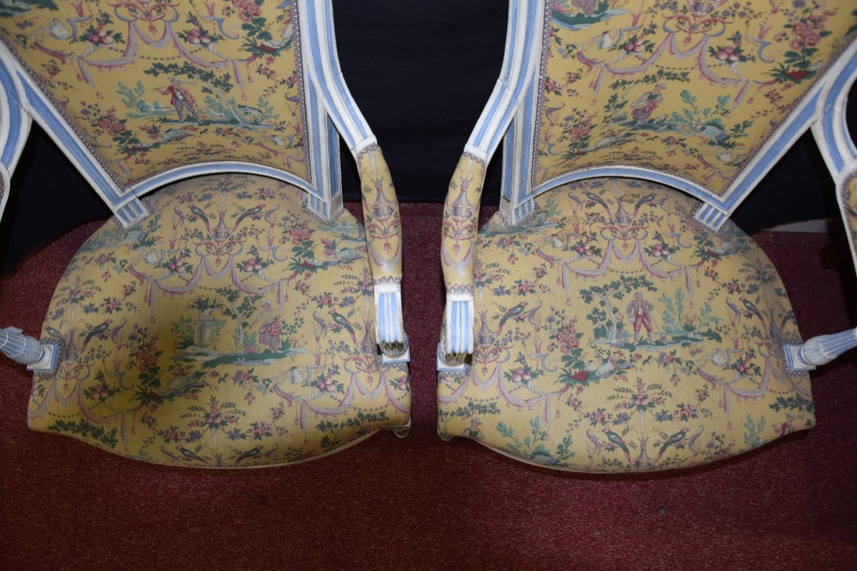 Series Of 4 "cabriolet" Armchairs,, Louis XVI.-photo-1