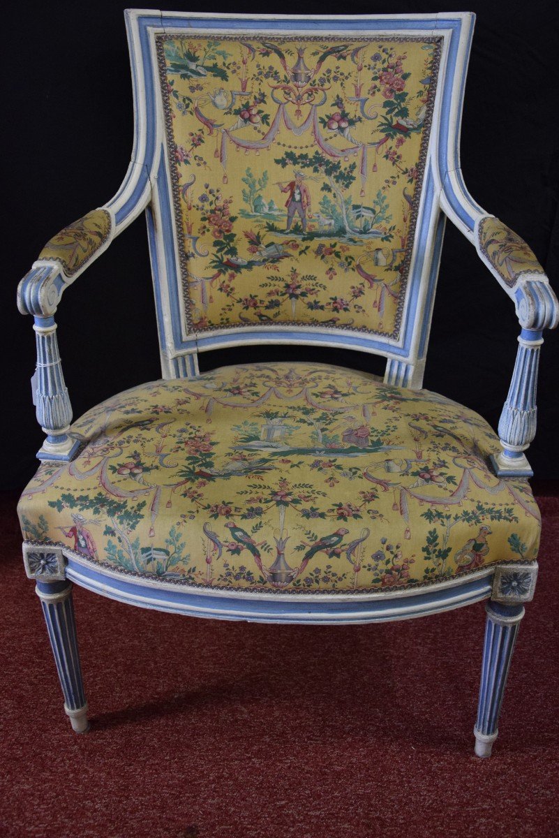 Series Of 4 "cabriolet" Armchairs,, Louis XVI.-photo-6