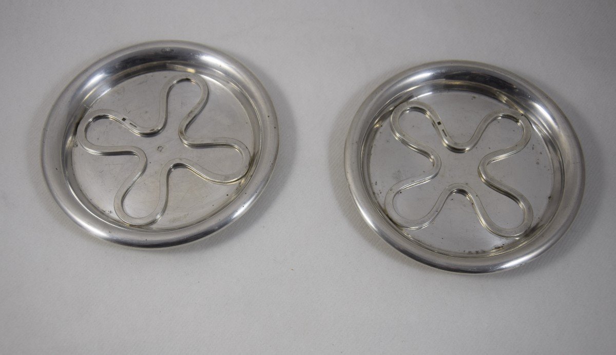 Christofle, Pair Of Silver Metal Bottle Coasters.