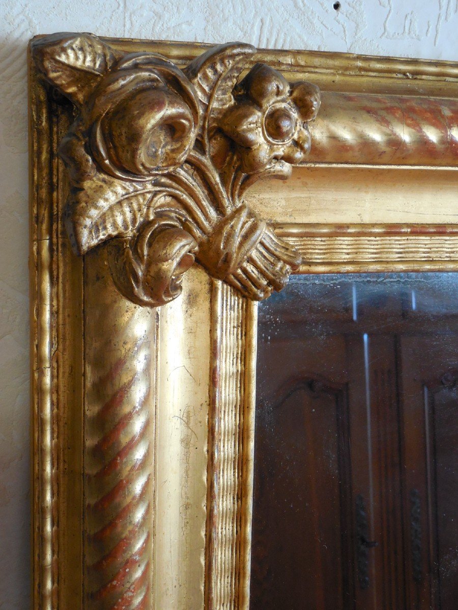 Miroir rectangulaire  en bois et stuc doré à la feuille ,Napoléon III-photo-2