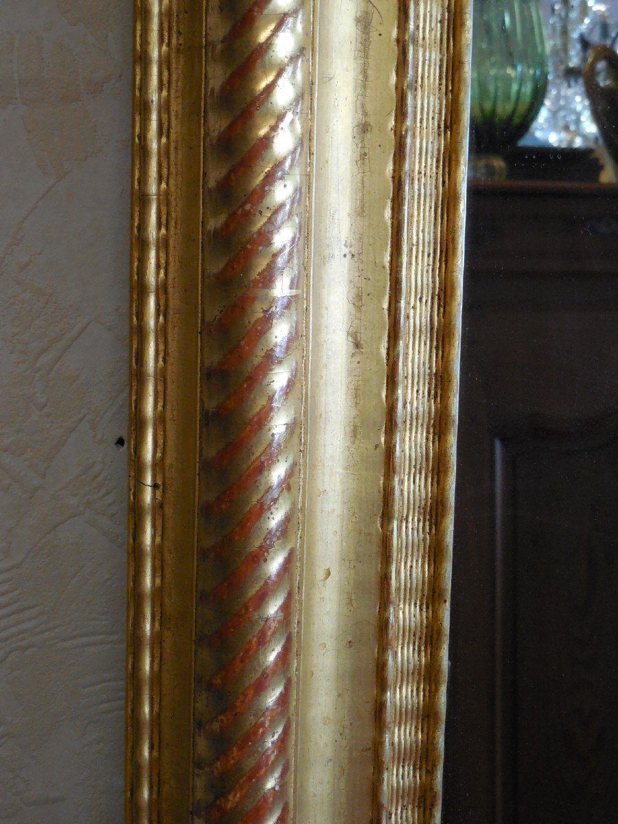 Miroir rectangulaire  en bois et stuc doré à la feuille ,Napoléon III-photo-4