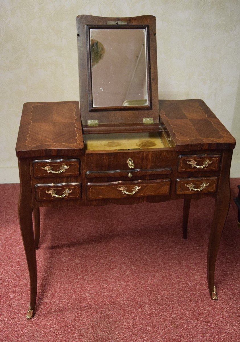 Dressing Table In Veneer Wood, Louis XV Style, 19th Century. -photo-4