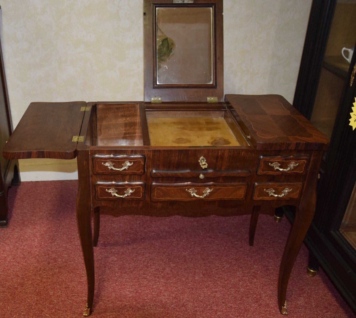 Dressing Table In Veneer Wood, Louis XV Style, 19th Century. -photo-7