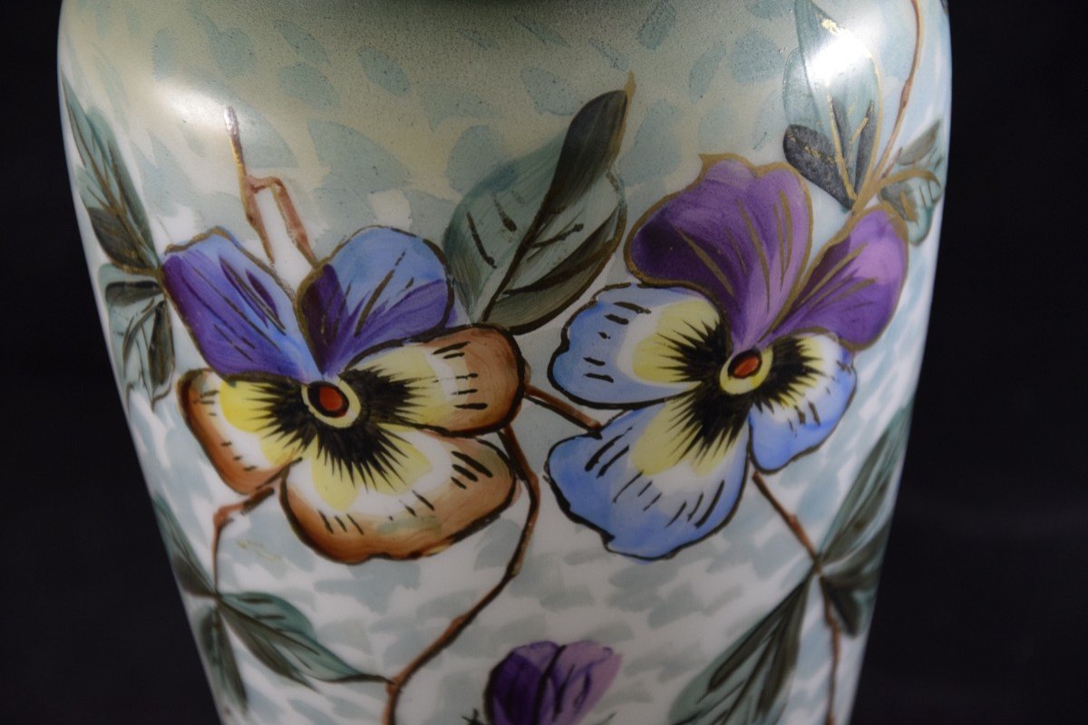 Pair Of Opaline Vases, Hand Painted Floral Decor, Napoleon III-photo-4