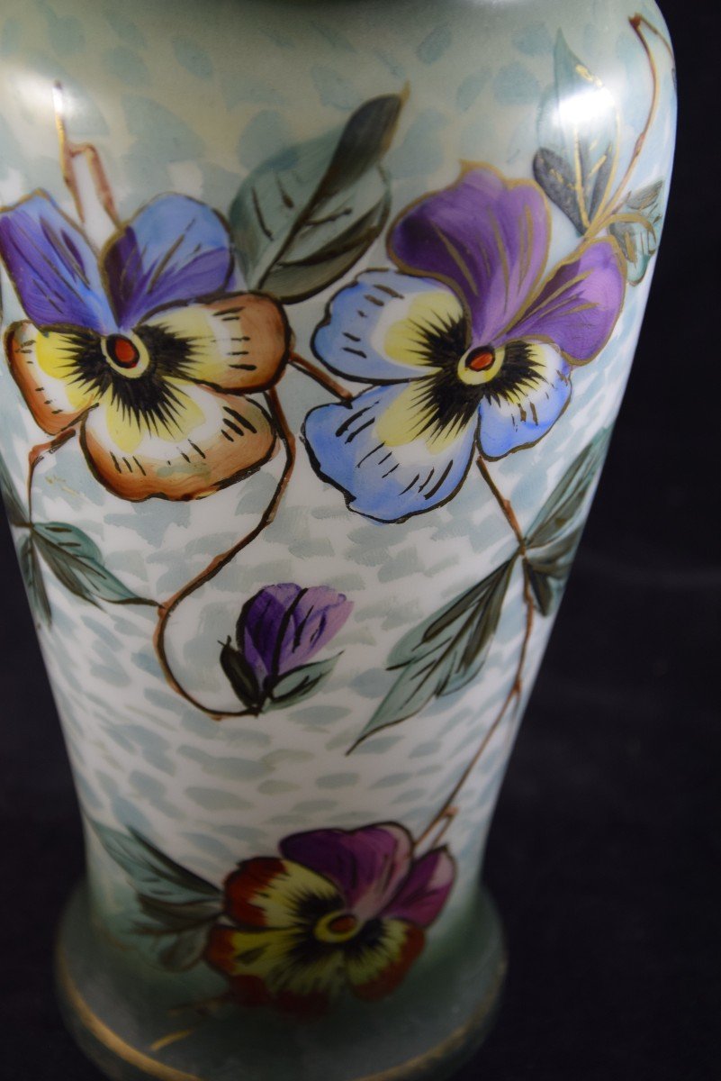 Pair Of Opaline Vases, Hand Painted Floral Decor, Napoleon III-photo-5
