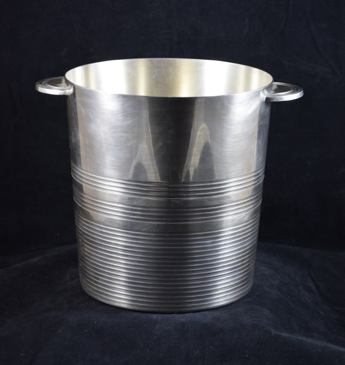 Champagne Bucket In Silver Metal, Art Deco Style, Maison Ercuis-photo-3