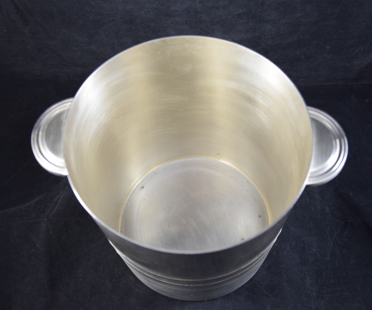 Champagne Bucket In Silver Metal, Art Deco Style, Maison Ercuis-photo-2