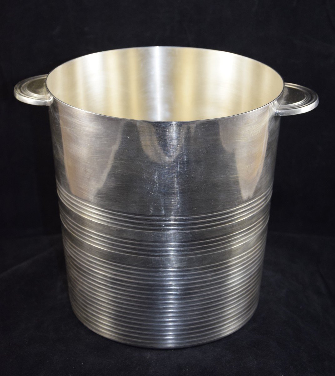 Champagne Bucket In Silver Metal, Art Deco Style, Maison Ercuis-photo-3