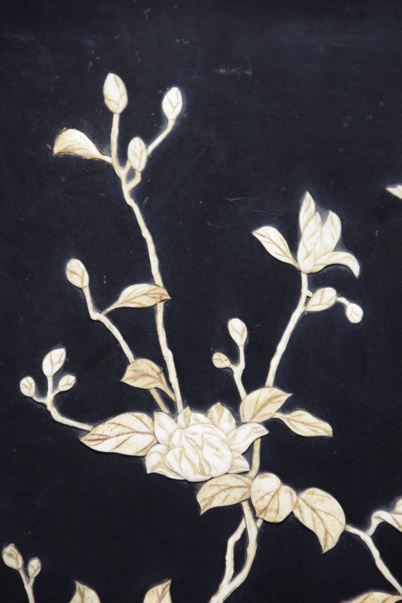 Lacquered Wooden Panel With Bone Inlays, Circa 1900-photo-3