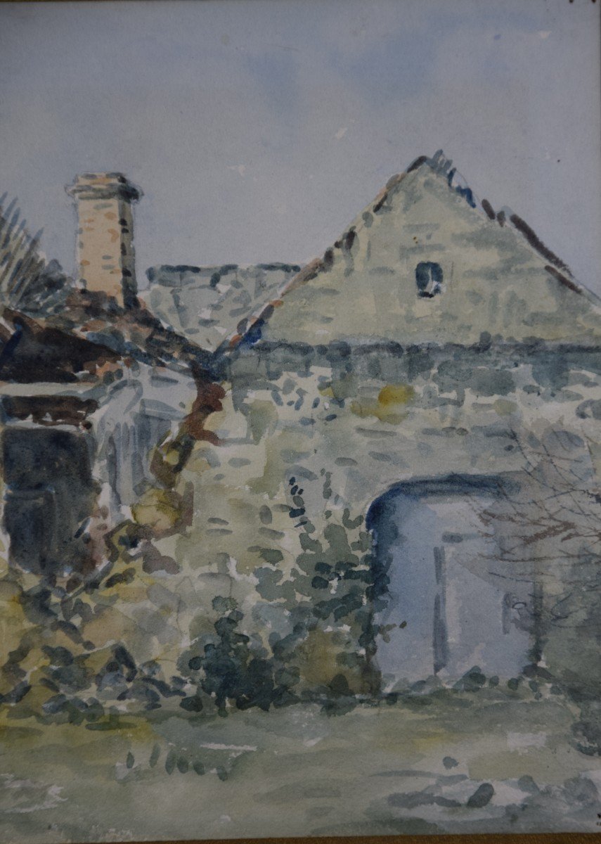 Camille  Merlaud (1877-1957) "le presbytère d'Acy" témoignage de la  guerre 14-18, aquarelle-photo-1