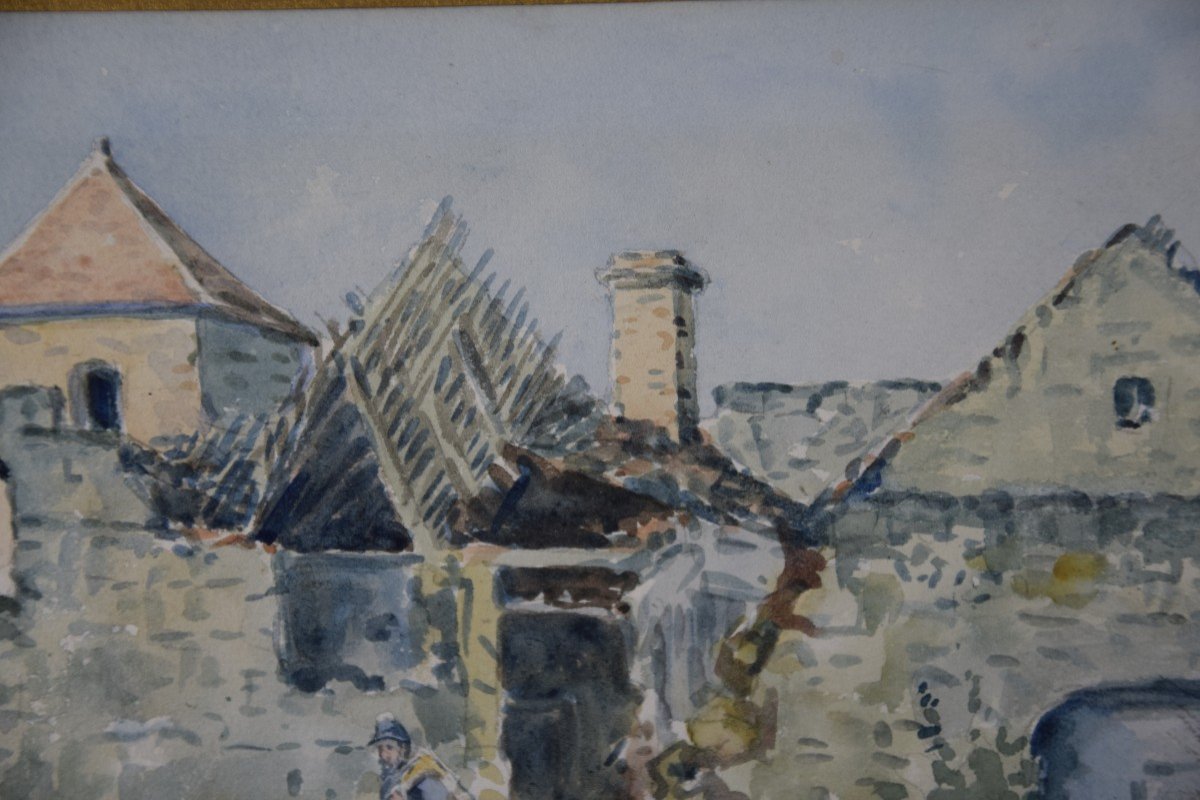 Camille  Merlaud (1877-1957) "le presbytère d'Acy" témoignage de la  guerre 14-18, aquarelle-photo-4