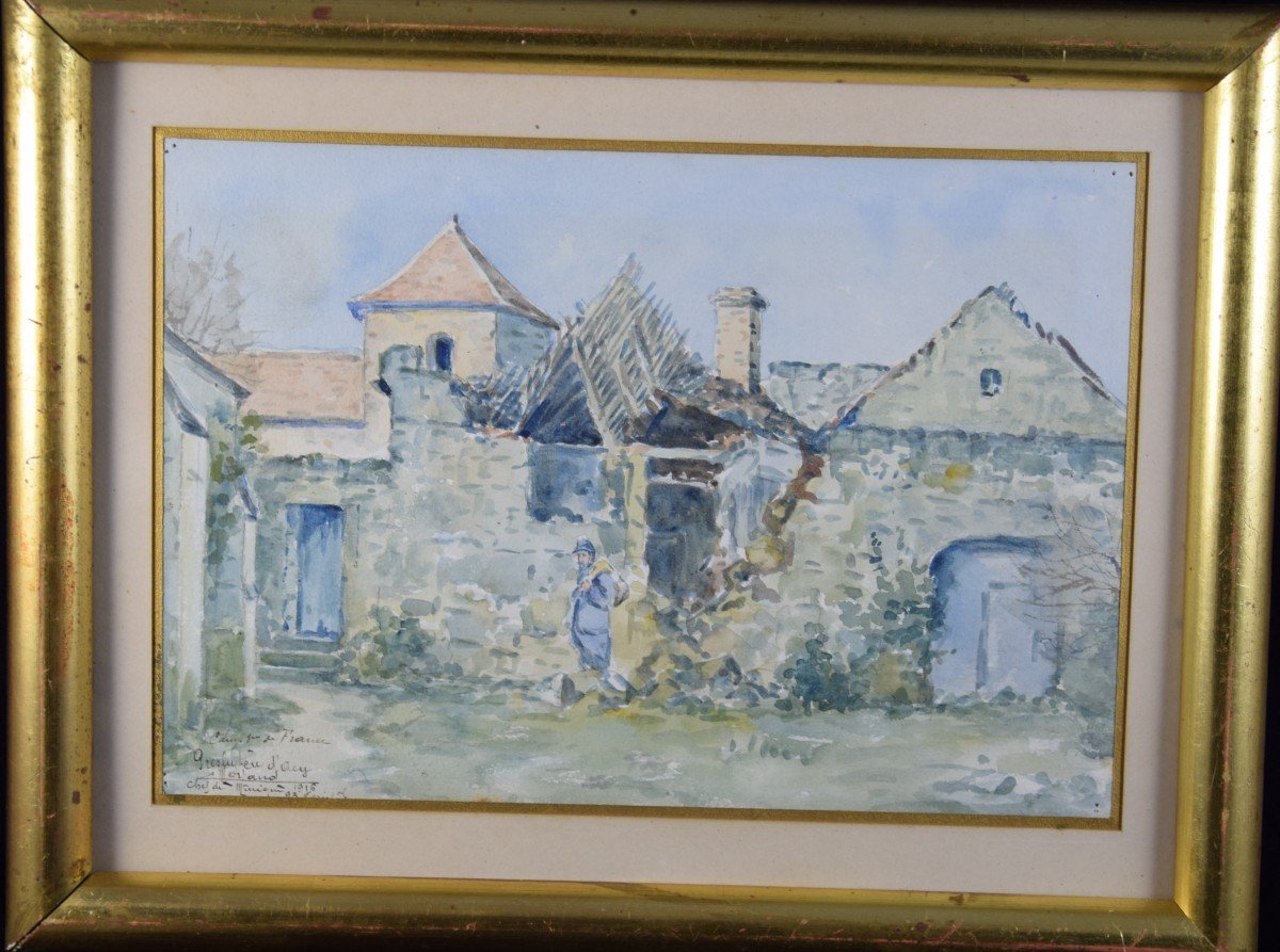 Camille  Merlaud (1877-1957) "le presbytère d'Acy" témoignage de la  guerre 14-18, aquarelle-photo-7