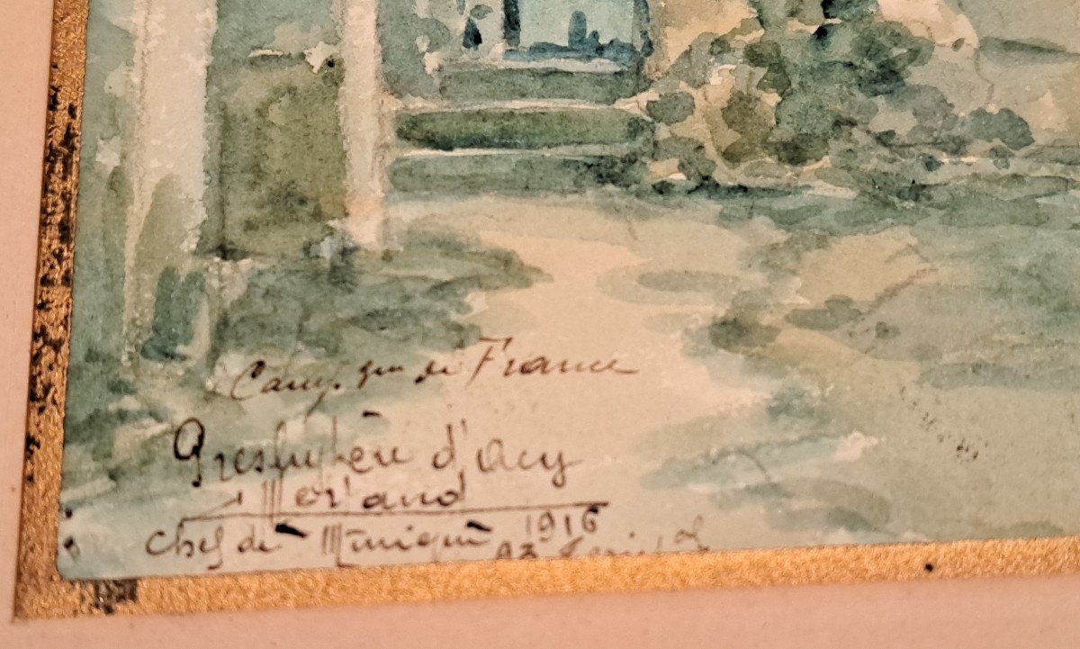 Camille  Merlaud (1877-1957) "le presbytère d'Acy" témoignage de la  guerre 14-18, aquarelle-photo-8