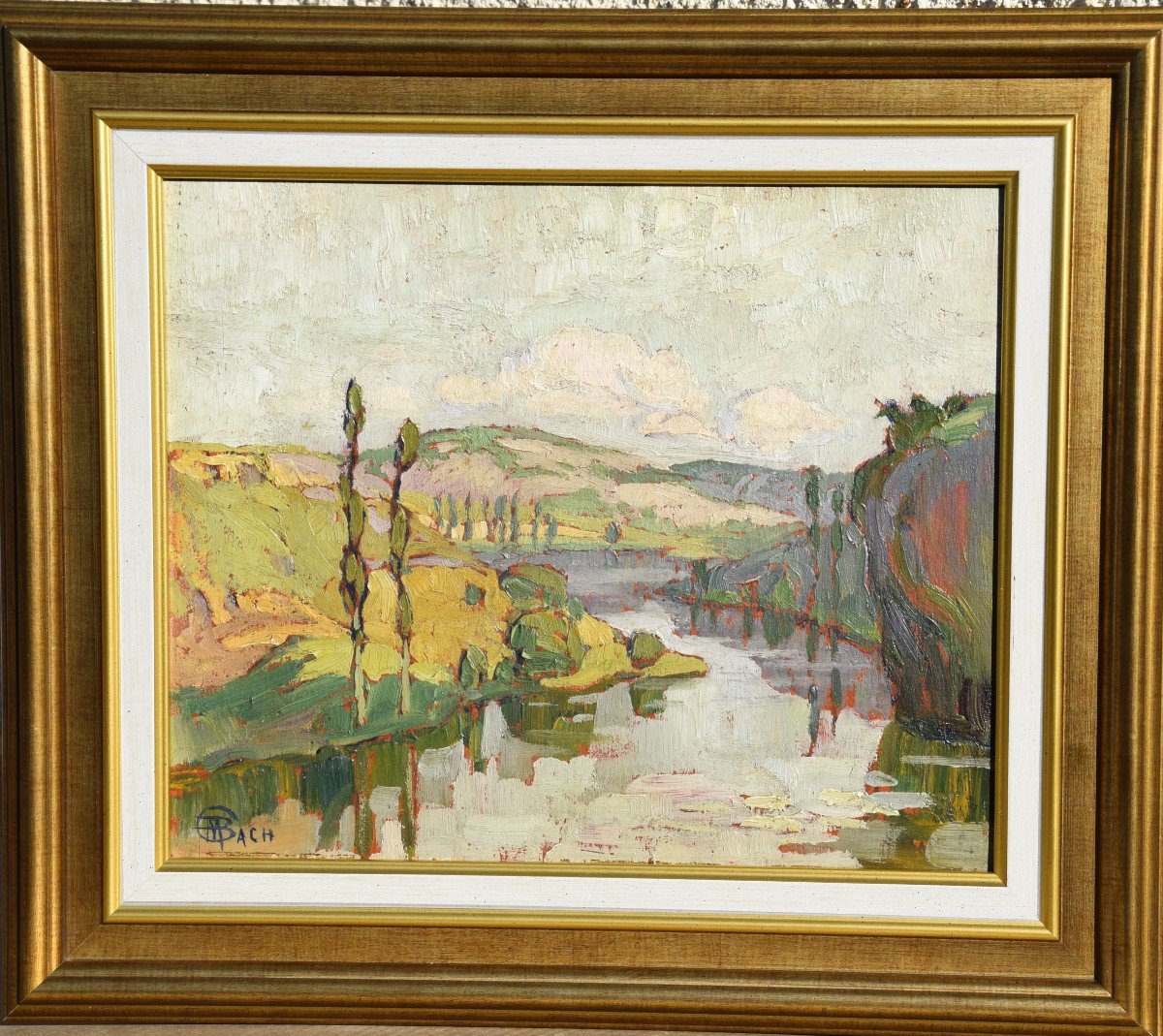 Marcel Bach ( 1879-1950), " La vallée du Lot " , huile sur panneau-photo-3