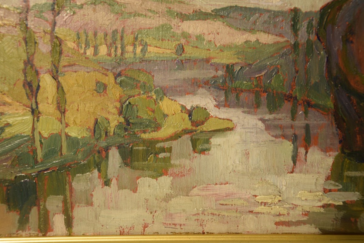 Marcel Bach ( 1879-1950), " La vallée du Lot " , huile sur panneau-photo-2