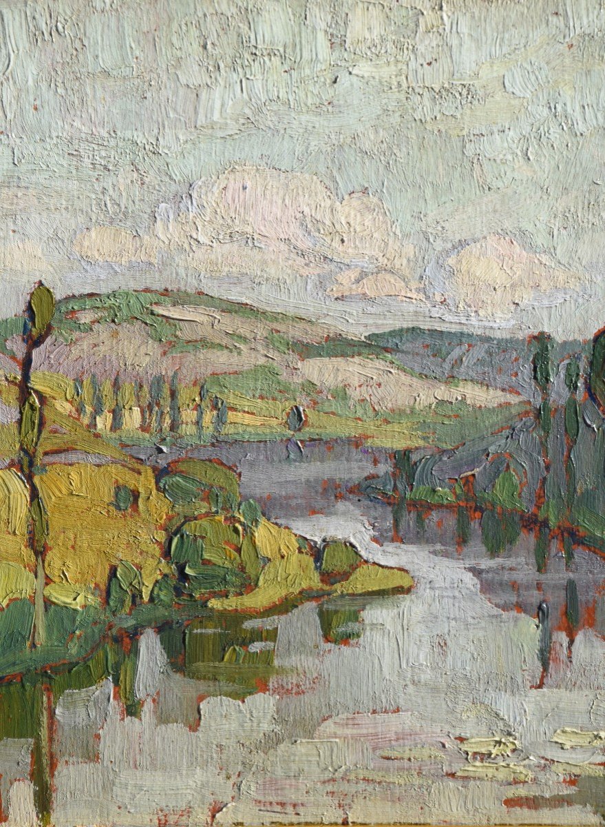 Marcel Bach ( 1879-1950), " La vallée du Lot " , huile sur panneau-photo-7