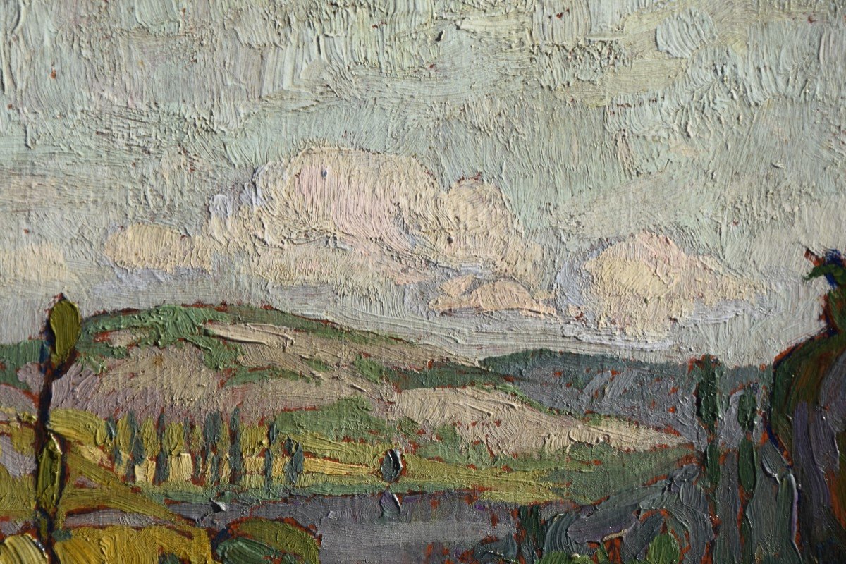 Marcel Bach ( 1879-1950), " La vallée du Lot " , huile sur panneau-photo-8