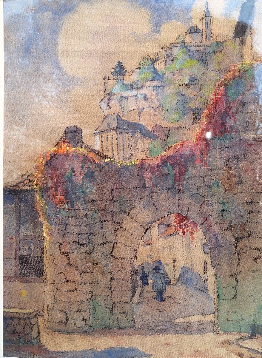 Robert Dessales Quentin ( 1885-1958  Vue de Rocamadour  aquarelle -photo-2