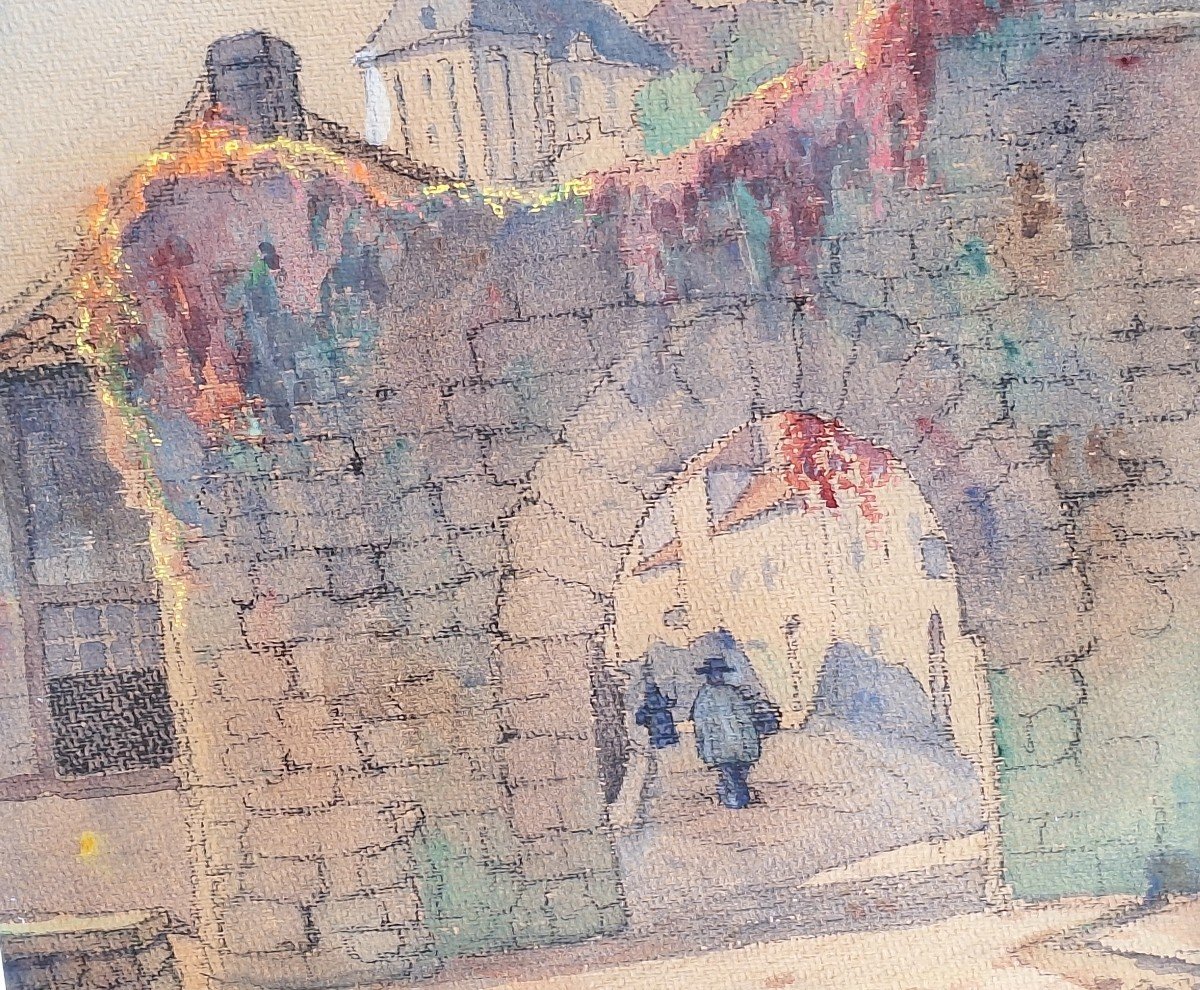 Robert Dessales Quentin ( 1885-1958  Vue de Rocamadour  aquarelle -photo-3