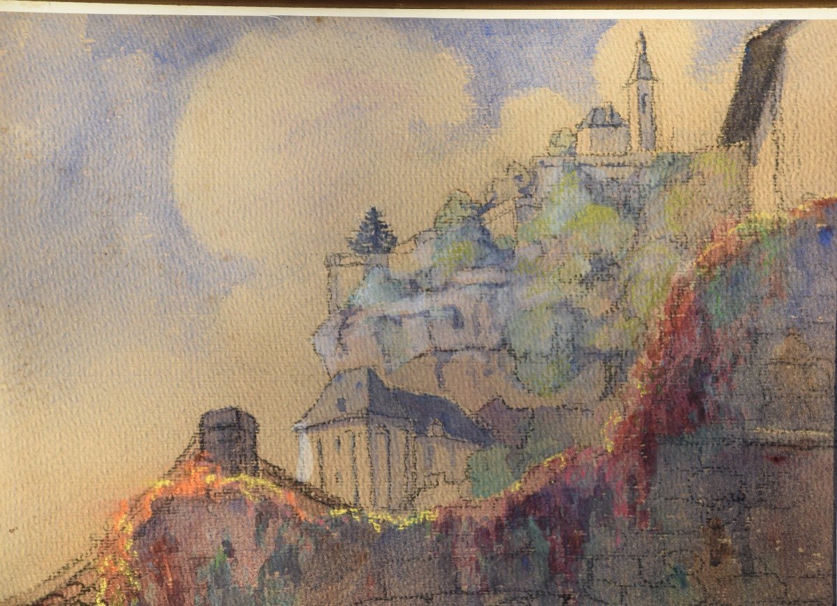 Robert Dessales Quentin ( 1885-1958  Vue de Rocamadour  aquarelle -photo-1