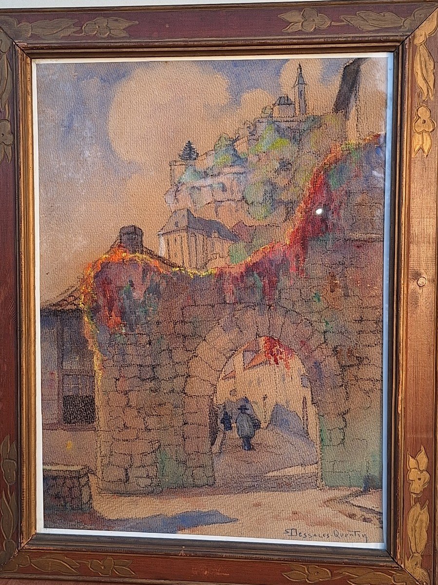 Robert Dessales Quentin ( 1885-1958  Vue de Rocamadour  aquarelle 