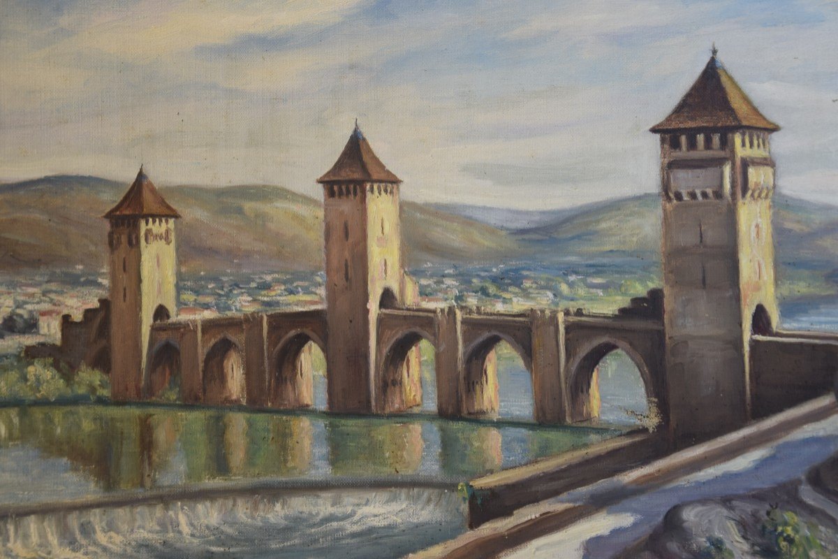 Georges Castaing (1895- 1971) " Le Pont Valentré à Cahors" Huile Sur Toile -photo-3