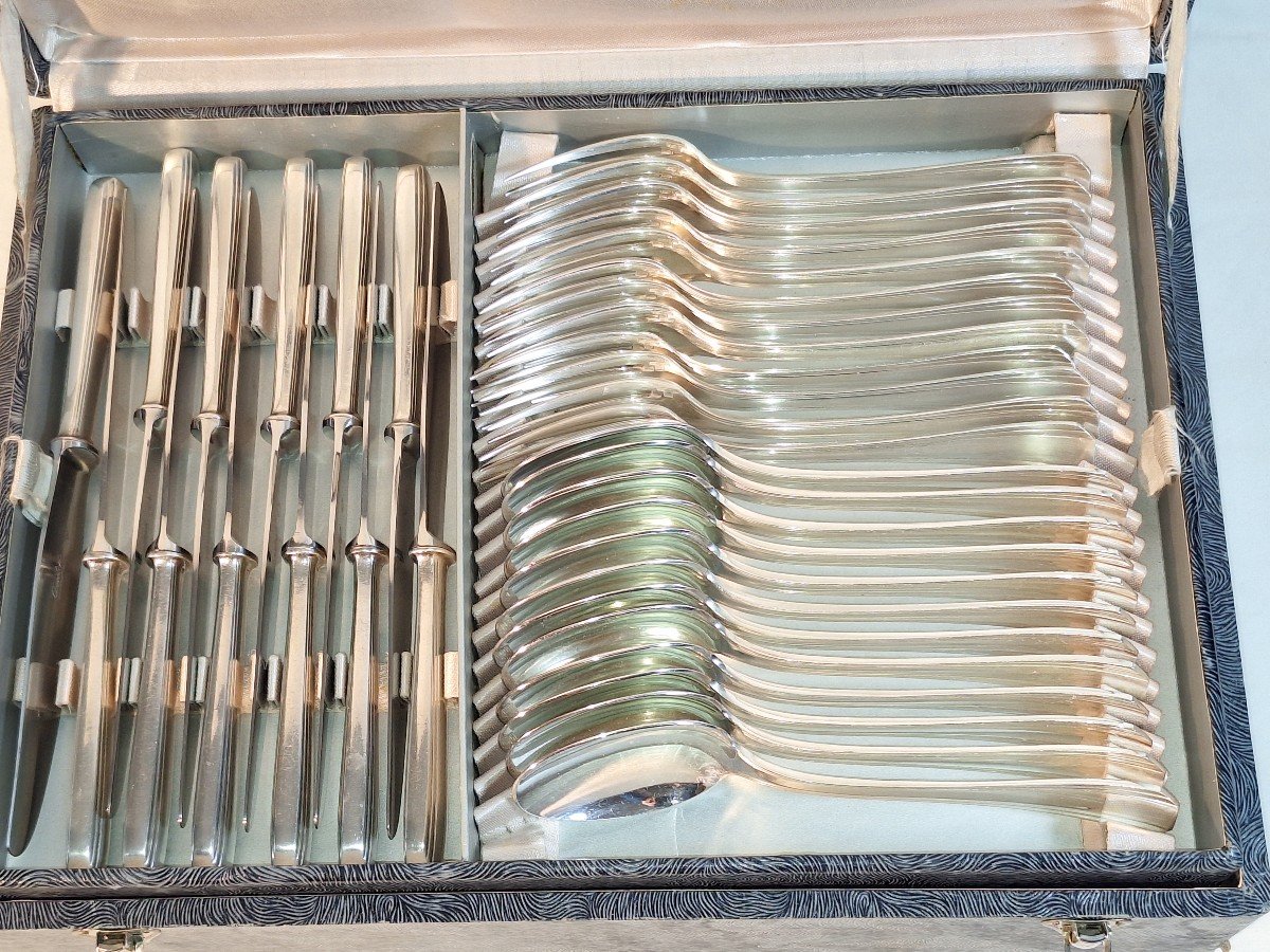 Christofle Cutlery Set, Boréal Model, Luc Lanel, Art Deco, 61 Pieces, 12 People-photo-2