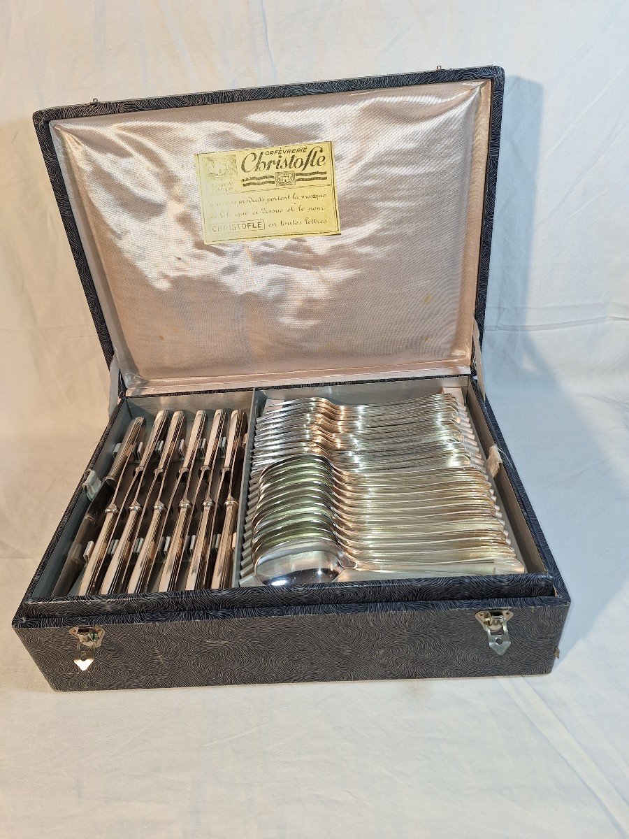 Christofle Cutlery Set, Boréal Model, Luc Lanel, Art Deco, 61 Pieces, 12 People-photo-3