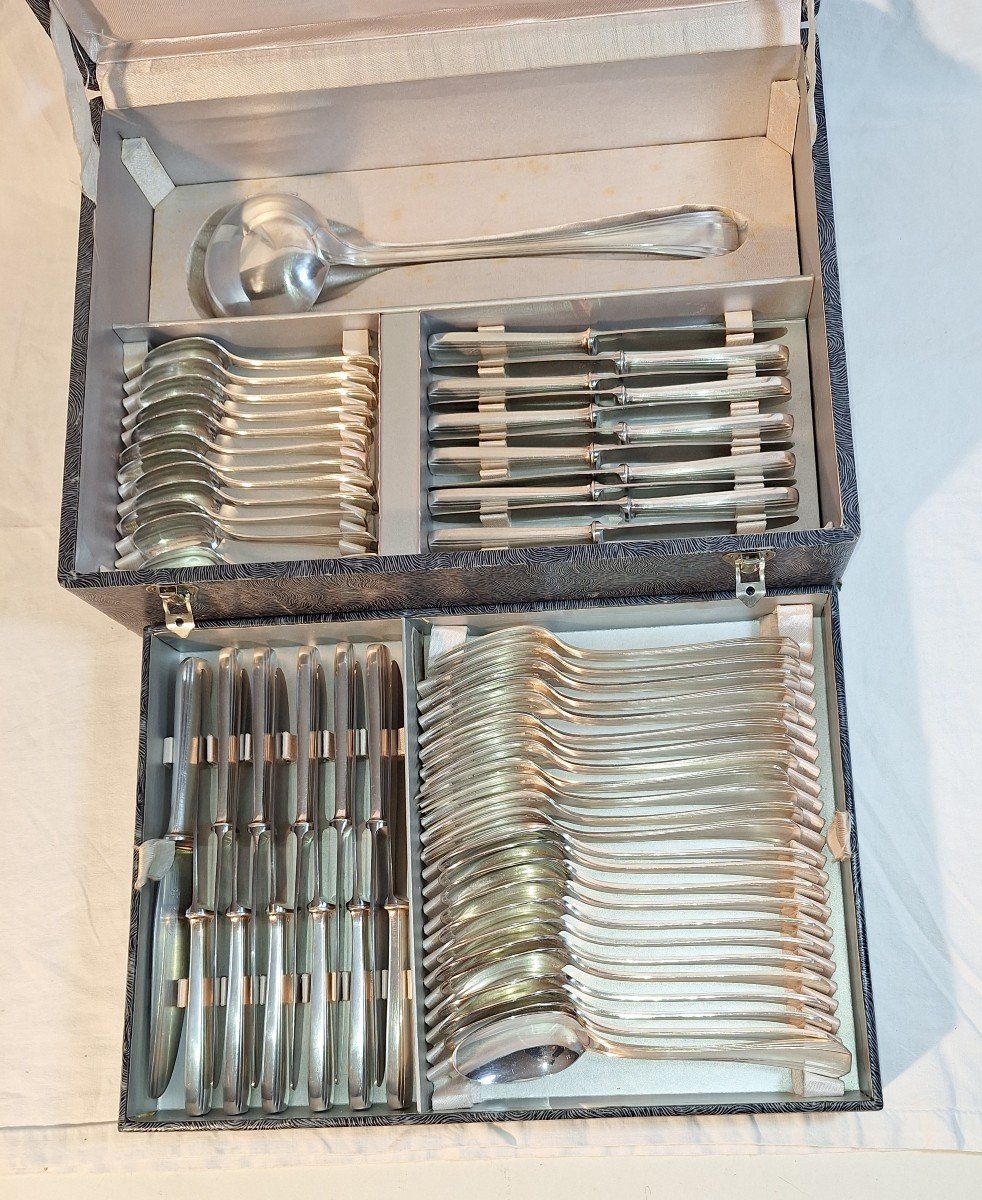 Christofle Cutlery Set, Boréal Model, Luc Lanel, Art Deco, 61 Pieces, 12 People-photo-4