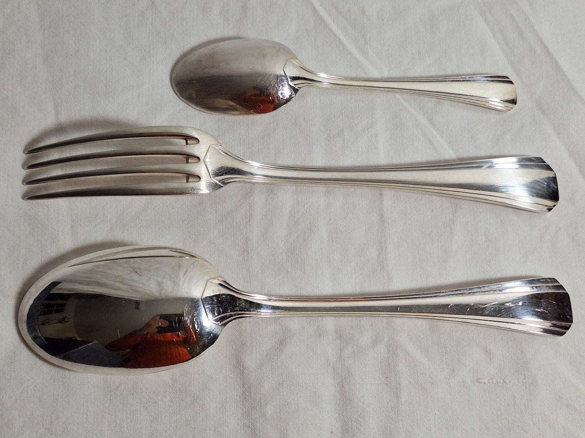 Christofle Cutlery Set, Boréal Model, Luc Lanel, Art Deco, 61 Pieces, 12 People-photo-5