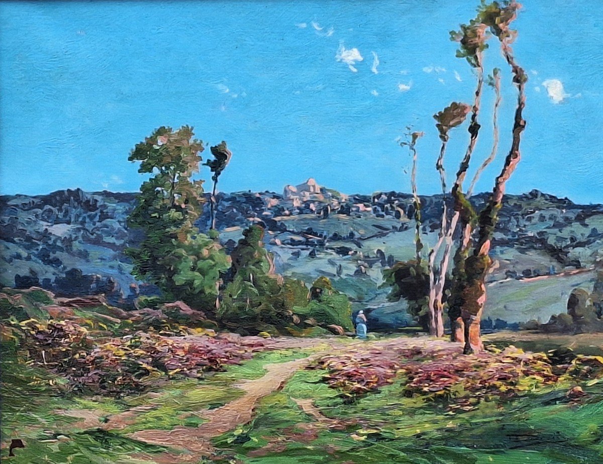 Ferdinand David (1860-1944),"Vallée du Lot à Penne d'Agenais "huile sur toile -photo-2