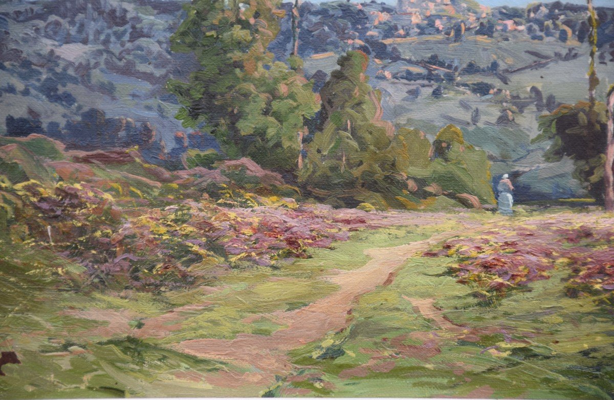 Ferdinand David (1860-1944),"Vallée du Lot à Penne d'Agenais "huile sur toile -photo-2