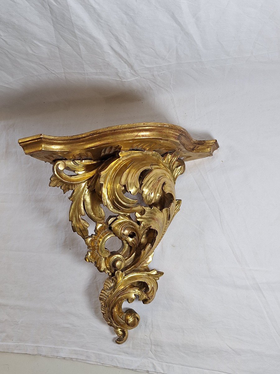 Small Wall Console, Corner, In Carved And Gilded Wood -photo-2