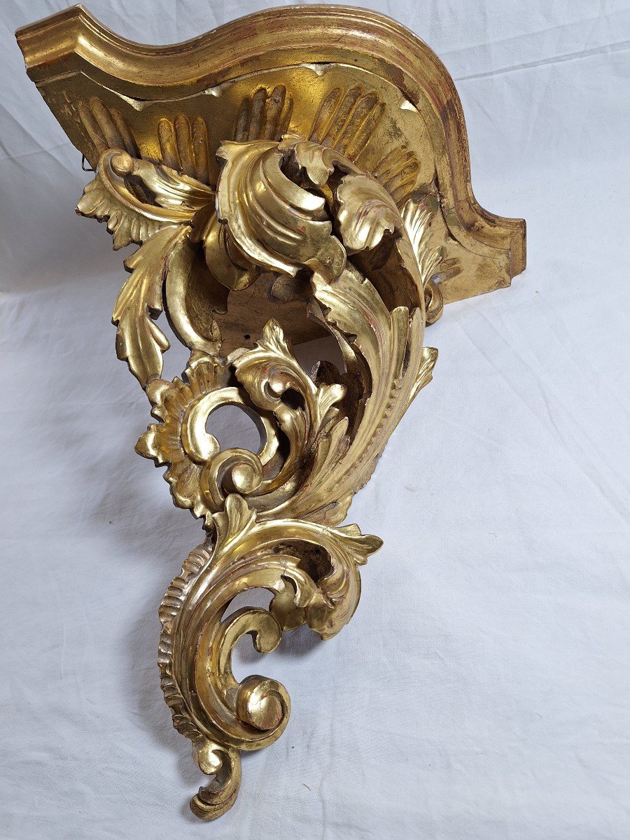 Small Wall Console, Corner, In Carved And Gilded Wood -photo-3