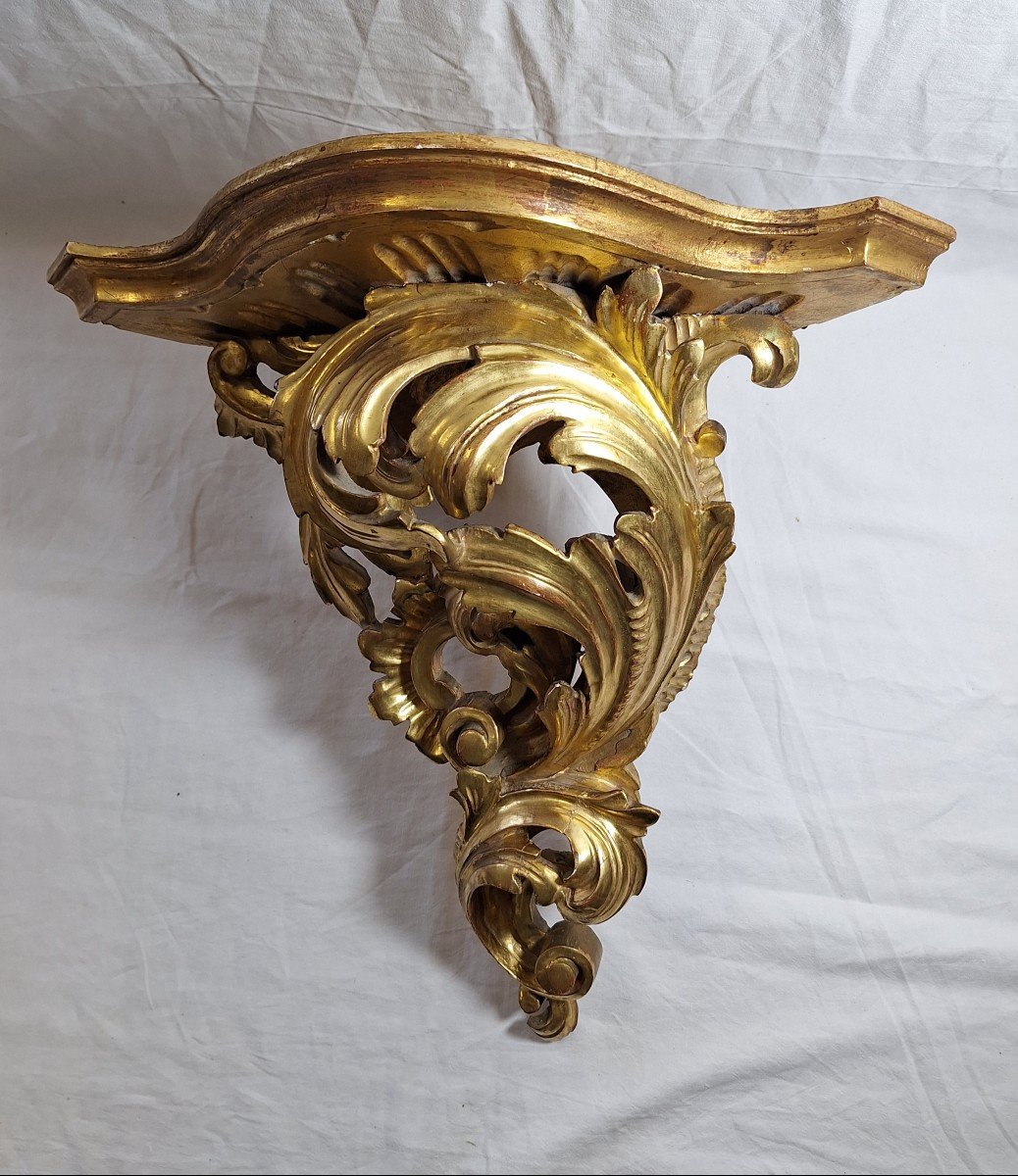 Small Wall Console, Corner, In Carved And Gilded Wood -photo-4