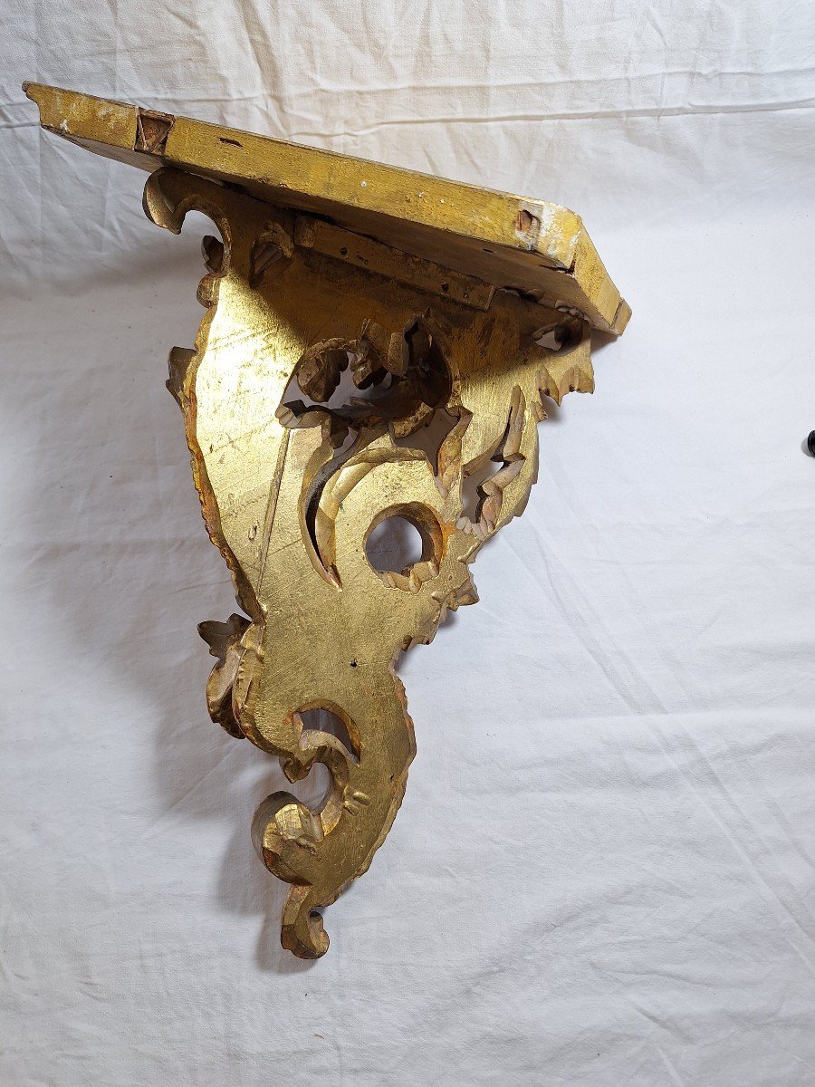 Small Wall Console, Corner, In Carved And Gilded Wood -photo-4