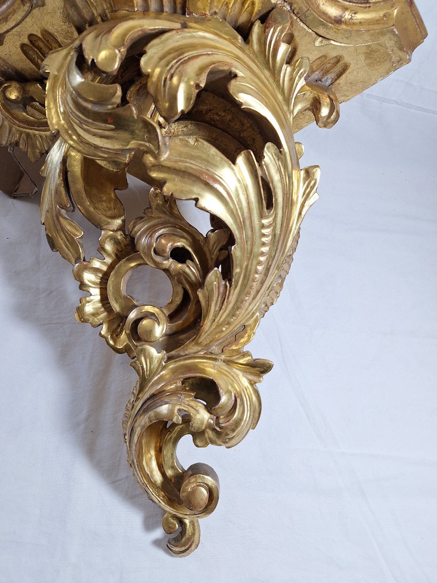 Small Wall Console, Corner, In Carved And Gilded Wood -photo-6