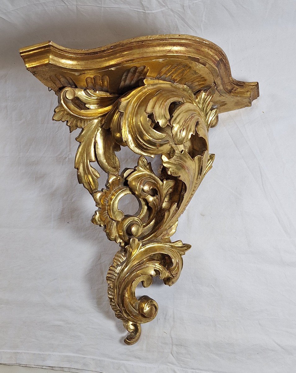 Small Wall Console, Corner, In Carved And Gilded Wood 