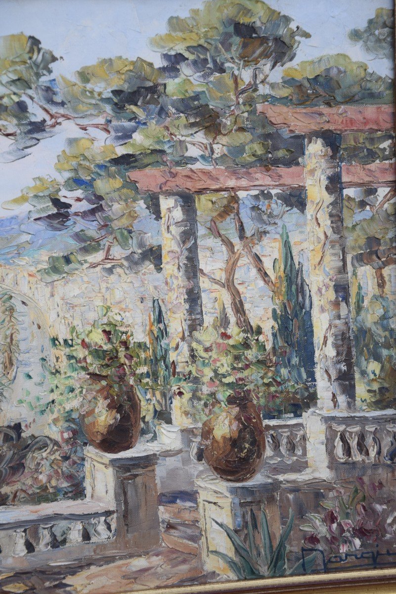 View Of The Riviera By Henri Bargin, Oil On Canvas.-photo-3